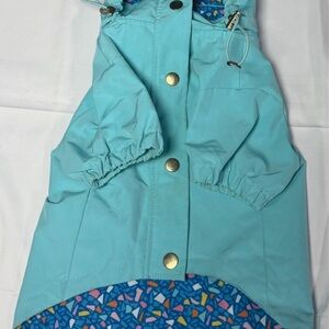 Teal Patterned Fabric with Multicolor Terrazzo Motif size small dog raincoat